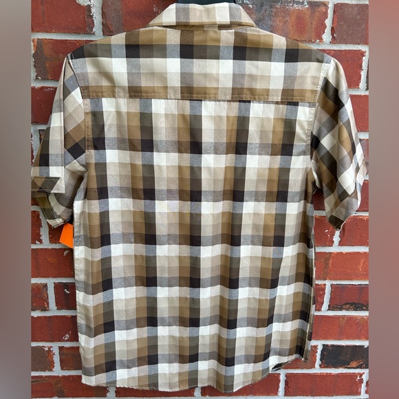 Brooklyn State Men’s Short Sleeve Button Down Brown Plaid Shirt. Size Medium - Picture 2 of 5
